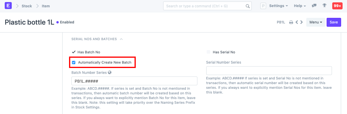 Item Setup for Batches