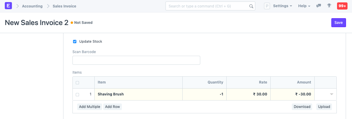 Return Against Sales Invoice