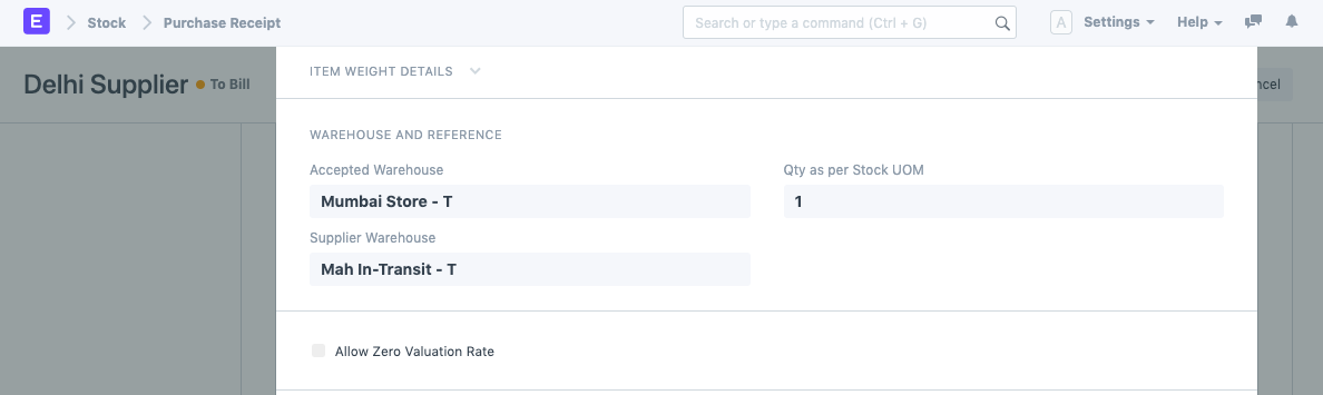 Delivery Note Material Transfer
